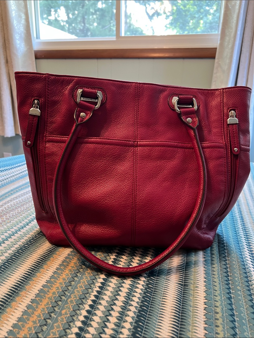 Women's Raspberry Leather Tote Bag by Tiganello.